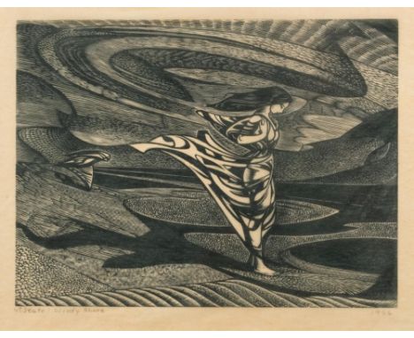 Manner of The Grosvenor School, 20th Century-Windy Shore,:- woodblock print, 4th State, inscribed with title and dated 1946 i