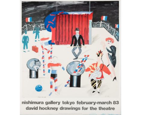 Three art exhibition posters,: comprising David Hockney Drawings for the Theatre, Nishimura Gallery Tokyo 1983, Max Ernst Mus