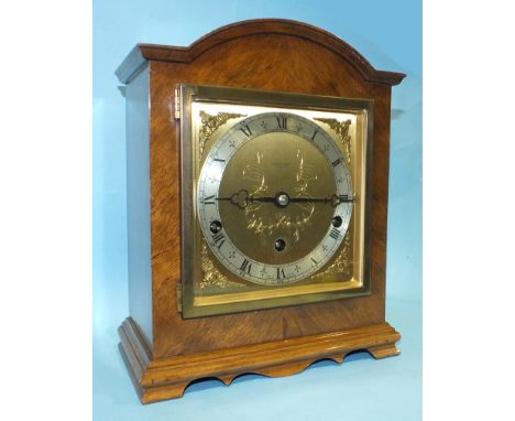 A walnut-cased Elliott Westminster-chiming mantel clock, the dial marked 'Bowden &amp; Sons, Plymouth', 26.5cm high, 22cm wid