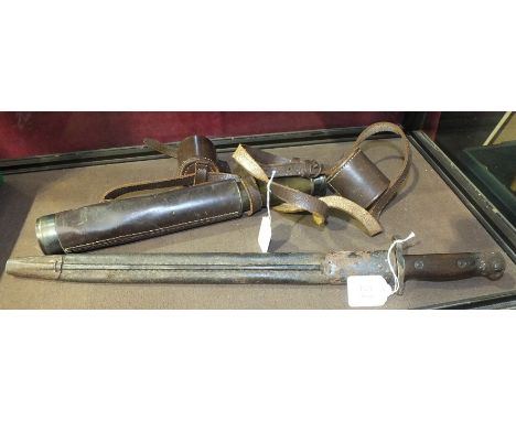 A brass and leather-bound three-draw telescope by Broadhurst, Clarkson & Co. Ltd, 63 Farringdon Road, London EC, 68cm extende