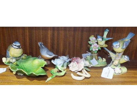 A 19th century Minton dish in the form of an oak leaf with acorns and a Blue Tit perched on a twig, 19cm long, 9cm high, (res