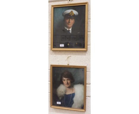 After Handel Lucas, 'Portrait of Cecil Cochrane Esq, wearing naval uniform', a framed Handelchrome dated 1922, 37 x 30cm and 