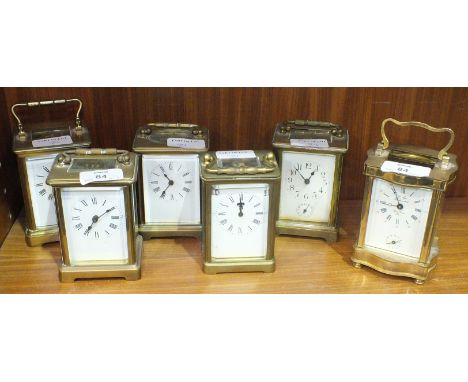 A collection of six brass carriage clocks, two with alarms, (all in need of restoration), (6).
