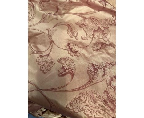 A Pair of Floral Patterned Silk Curtains, with yellow fabric linings each curtain 260cm drop by 310cm A Matching Single Valan