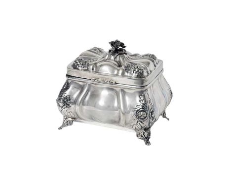 An Israeli Silver Etrog-Box, by Hazorfim, Second Half 20th Century, in the Austrian style, oblong and on tapering foliage cas