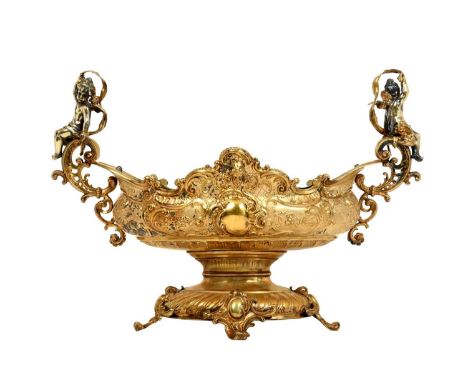 A German Silver-Gilt Jardiniere, by P. Bruckmann and Söhne, Heilbronn, Late 19th Century/Early 20th Century, oval and on spre