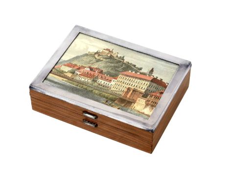 An Austrian Silver-Mounted Wood Cigarette-Box, by Silberwarenfabik Alexander Strum, Vienna. 1922-2001, oblong, the hinged cov