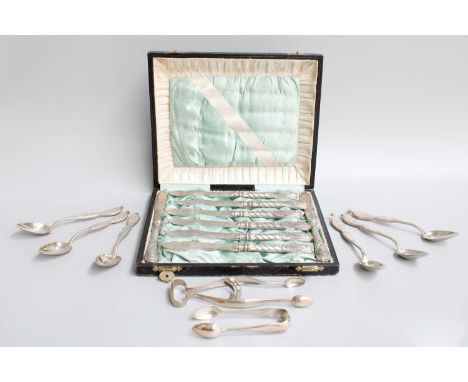 A Collection of Austrian or Austro-Hungarian Silver Flatware, comprising a set of six teaspoons, probably by Jacob Weiss, Vie