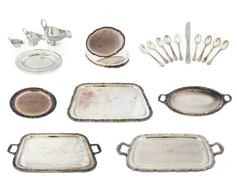 A Collection of Silver Plate from the Cafe Europa Graz, including an oval tray, with two scroll handles, 63cm wide over handl