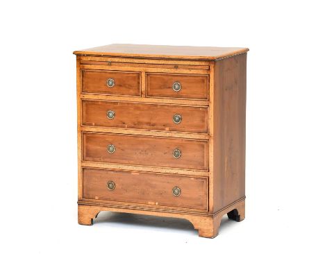A 20th Century Yewwood Bachelor's Chest, the crossbanded top above a pull-out brushing slide and two short over three long dr