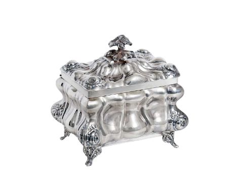 An Israeli Silver Etrog-Box, by Hazorfim, Second Half 20th Century, in the Austrian style, oblong and on tapering foliage cas