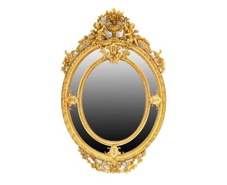 A 19th Century Swedish Gilt and Gesso Bevelled Glass Marginal Mirror, with original mirror plate divided by moulded and ropet