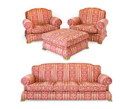 F Turri: An Italian Four Piece Lounge Suite, modern, upholstered in pink, gold and cream striped fabric, comprising: a three-