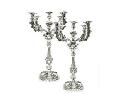 A Pair of Austrian Silver Six-Light Candelabra, Maker's Mark Worn, J. Rei?, Probably for Josef Reiner, Vienna, Circa 1850, ea