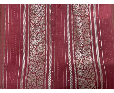 A Pink and Gold Red Striped Curtain  330cm by 120cm A Pair of Matching Curtains  260cm by 120cm Two Pelmets Three Rope Tie-Ba