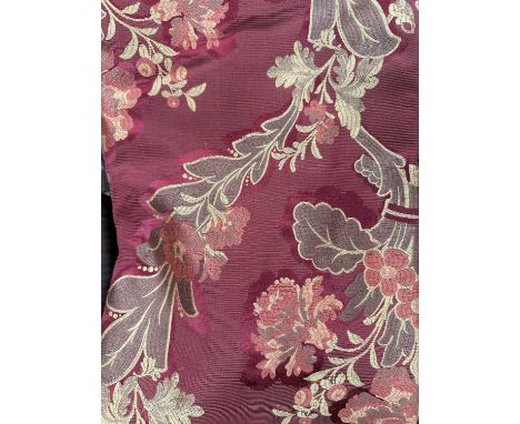 The Curtains from Each Staircase Window comprising :A Pair of Gold Floral Red Ground Curtains, Matching Pelmet and Silk Rope 