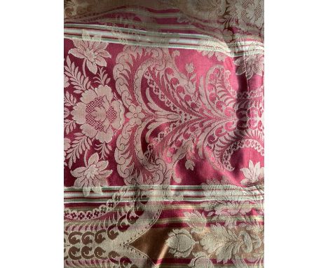 The Curtains from The Dining Room Comprising: Eleven Red and Gold Silk Curtains, 300cm by 130cm with matching swags Five Lini