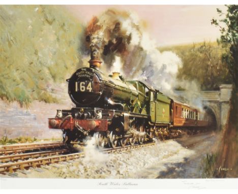RAILWAYANA - TERENCE CUNEO, C.V.O., O.B.E., R.G.I., F.G.R.A. (BRITISH, 1907-1996)  'South Wales Pullman',  colour print, limi