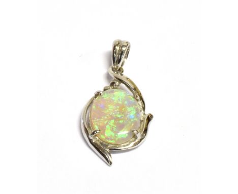 AN 18CT WHITE GOLD AND OPAL PENDANT PIECE  the precious opal mounted in a white gold with an open back, the bale stamped 750,