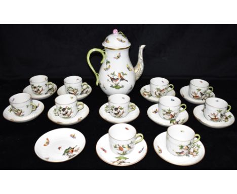A COLLECTION OF HEREND PORCELAIN COFFEE WARES DECORATED IN THE 'ROTHSCHILD BIRDS' PATTERN  comprising coffee pot 25cm high, e