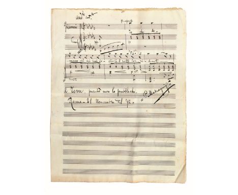 NO RESERVE Mascagni Pietro. Spartito musicale autografo con dedica manoscritta, datata 21 novembre 1892.Spartito musicale (mm