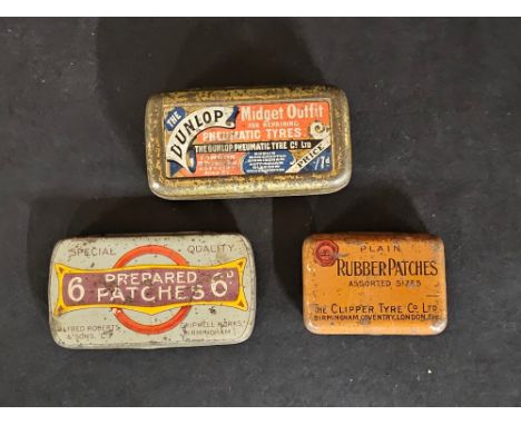 A trio of puncture repair outfit tins inc. Dunlop Midget, Clipper Tyre co. &amp; Alfred Roberts patches