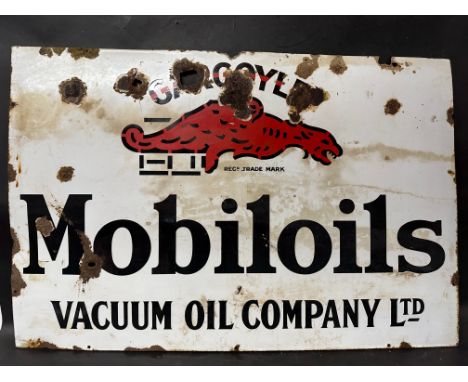 A large Mobiloils Vacuum Oil Company Ltd. enamel advertising sign, 45 x 30".