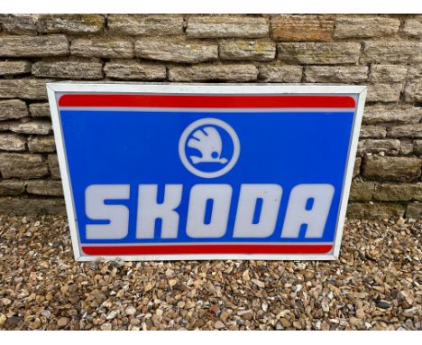 A large Skoda dealership rectangular double sided light-up advertising sign by Acme of Enfield, Middlesex, 37 x 23 3/4, 7 1/4