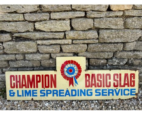 A Champion Basic Slag &amp; Lime Spreading Service enamel advertising sign (agricultural interest), 54 x 18". 