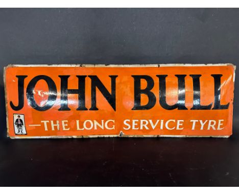 A John Bull 'The Long Service Tyre' convex enamel advertising sign, with amateur restoration, 48 x 15 3/4".