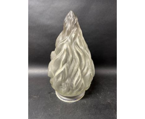 A large opaline glass pump globe in the form of a flame, as used on early oil bowser pumps, 17 1/2" tall. See photographs for