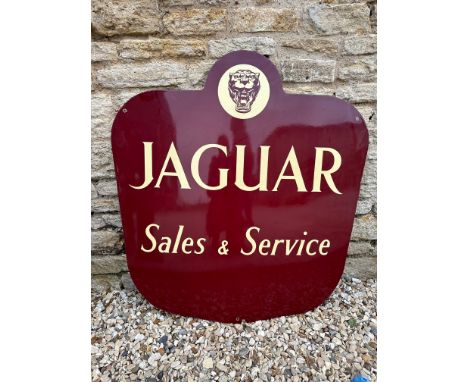 A large Jaguar Sales and Service, single sided enamel advertising sign, good colour and gloss, 38 x 40 1/2".