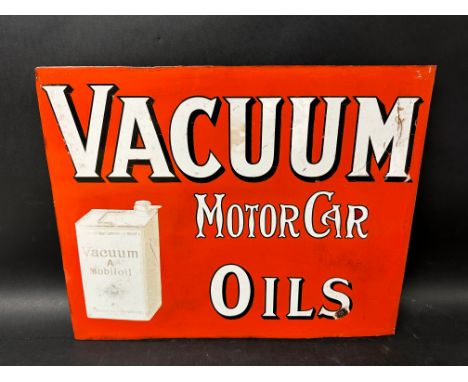 A Vacuum Motor Oils pictorial double sided enamel sign with hanging flange with some restoration, 20" x 16"