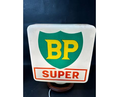 A BP Super petrol pump globe, stamped Hailware, rubber seal tight on neck so unable to easily view edges.