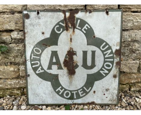 An Auto Cycle Union 'ACU Hotel' double sided enamel sign, 20 x 20".