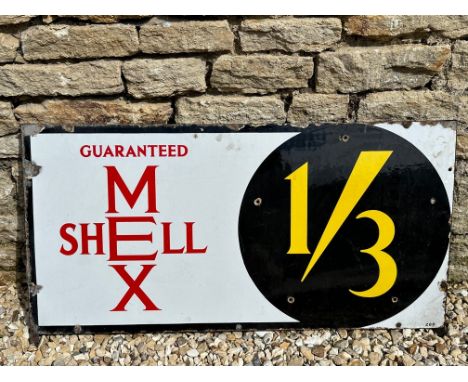 A Shellmex Guaranteed rectangular enamel sign, unusually still with folding metal stand behind, 36 x 18 1/2".