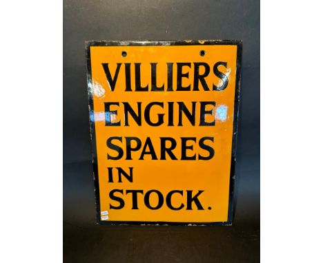 A rare 'Villiers Engine Spares in Stock' enamel advertising sign of good colour, 14 x 18".