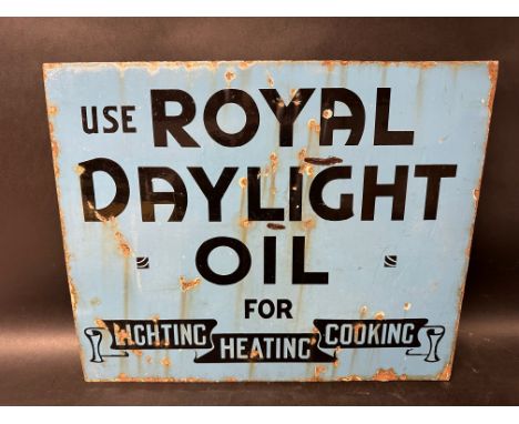 A 'Royal Daylight Oil' double sided enamel sign with hanging flange, 18" x 22"