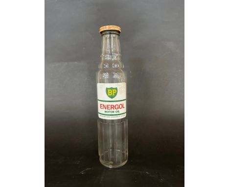 A single BP Energol glass oil bottle, pint size.