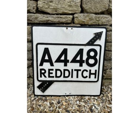 An A448 Redditch alloy road sign with directional arrow and reflective glass beads, 24 x 24". 