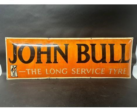 A John Bull 'The Long Service Tyre' convex enamel advertising sign with some amateur restoration, 48 x 16"
