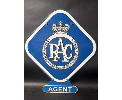 An RAC double sided enamel advertising sign with applied 'Agent' tag and hanging bracket, 22 1/4 x 25 1/4".