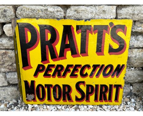 A Pratt's Perfection Motor Spirit double sided enamel sign with hanging flange, by Jordan of Bilston, 21 x 18".