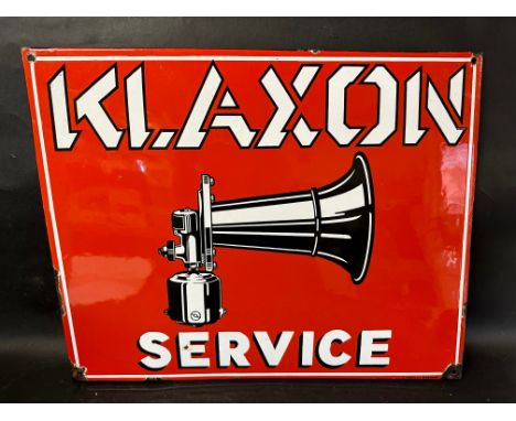 A Klaxon Service pictorial single sided enamel advertising sign with good gloss, stamped L'Emaillo-Gravure, 23 1/2 x 18 3/4".