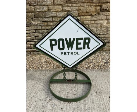 A Power Petrol double sided enamel sadvertising sign mounted in forecourt stand, 86 x 91 1/2", (Reproduction).