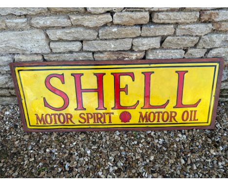 An early Shell Motor Sporot and Oil enamel advertising sign, mounted on wooden board, restored, 4ft 6" x 1ft 8" (inc board). 