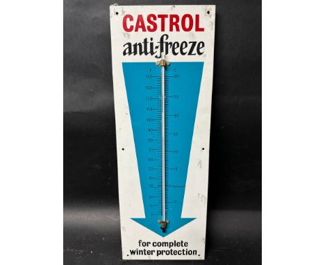 A Castrol Antifreeze 'For Complete Winter Protection' printed aluminium advertising sign with integral thermometer, stamped t