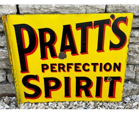 A Pratt's Perfection Spirit double sided enamel sign with hanging flange, by Protector of Eccles, excellent bright colour and