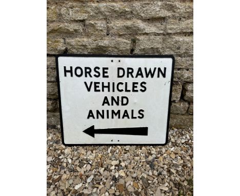 Horse Drawn Vehicles and Animals cast alloy road sign with directional arrow, 24 x 20". 