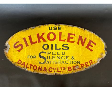 A rare 'Use Silkolene Oils' oval enamel sign in original condition, 30 x 15".